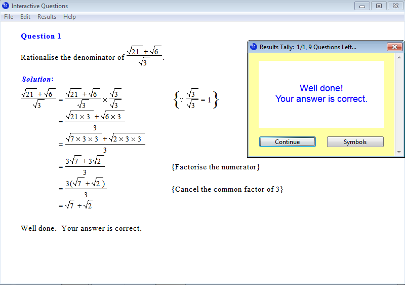 Solution for a question from Year 10 Interactive Maths, Chapter 9: Surds, Exercise 21: Rationalisation of the Denominator.