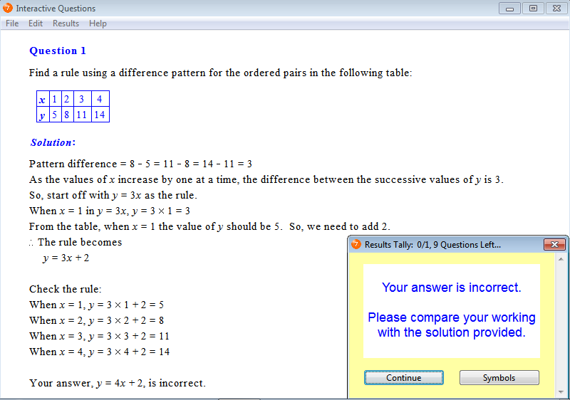 Solution for a question from Year 7 Interactive Maths, Chapter 15: Linear Relationships, Exercise 7: Modelling Linear Relationships with a Difference Pattern.