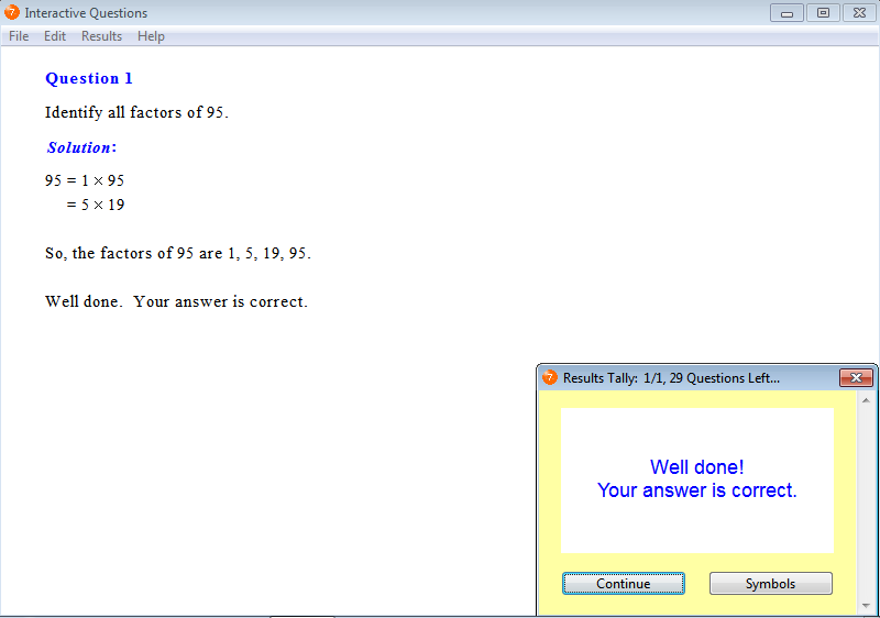 Solution for a question from Year 7 Interactive Maths, Chapter 3: Multiples and Factors, Exercise 5: Factors.