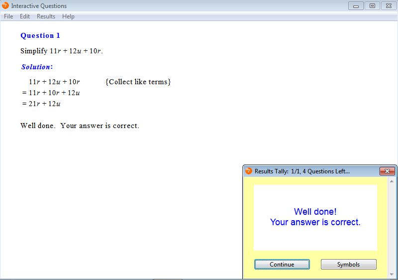 Solution for a question from Year 7 Interactive Maths, Chapter 5: Algebra, Exercise 12: Addition and Subtraction of Like Terms.