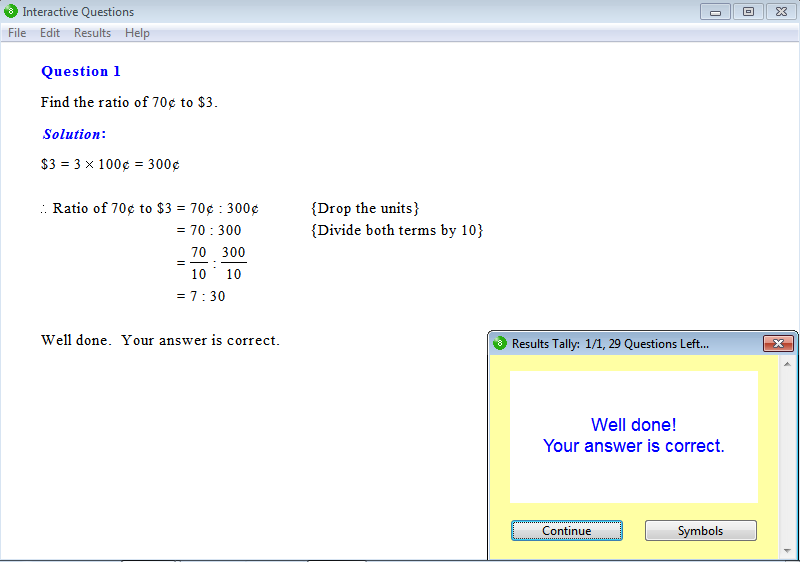 Solution for a question from Year 8 Interactive Maths, Chapter 6: Ratios, Exercise 6: Finding the Ratio of Two Quantities.